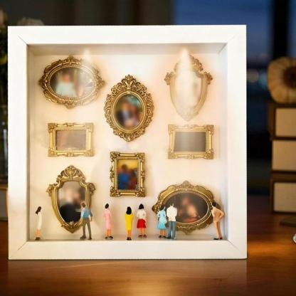 Mini Museum Silhouette Box DIY: Caja de Siluetas de Museo con 8 Mini Marcos Dorados y 10 Figuras para Exhibir Recuerdos Únicos Ideal para Aniversarios Bodas y San Valentín