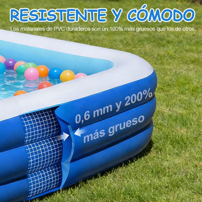 Piscina hinchable rectangular para toda la familia210cm, piscina exterior de PVC resistente para reuniones familiares, fiestas de verano y ocio en el jardín.
