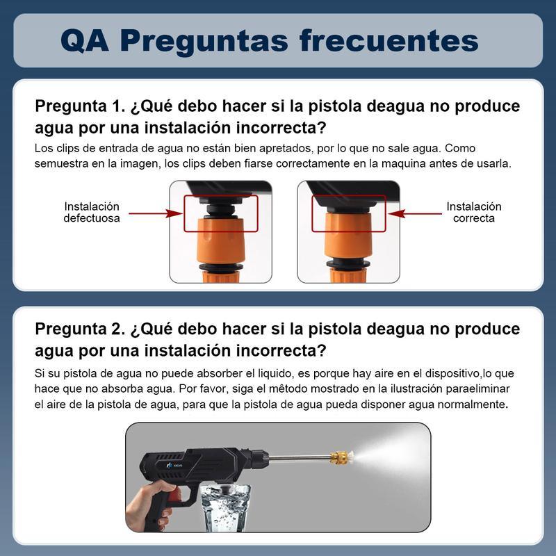Pistola de Agua Inalámbrica para Hidrolavadora - 2 Baterías 7500mAh Autonomía Larga, Segura Duradera, Ahorra Agua Fácil de Usar, para Carros/Jardines/Cristales