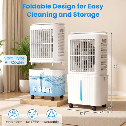 Enfriador evaporativo Auertech de 6,8 galones y 2500 CFM (desmontable) | Unidad 4 en 1, oscilación de 120°, luz; aire acondicionado sin necesidad de ventana para dormitorio, apartamento o garaje.