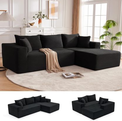 Sofá modular Mangodan de 110 pulgadas, estilo "Cloud" para sala de estar, color gris | Sofá en forma de L con chaise longue a la izquierda, asientos profundos y respaldo ergonómico; apto para niños y mascotas; ideal para apartamentos y salas de estar.