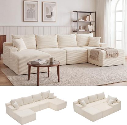 Sofá modular Mangodan de 110 pulgadas, estilo "Cloud" para sala de estar, color gris | Sofá en forma de L con chaise longue a la izquierda, asientos profundos y respaldo ergonómico; apto para niños y mascotas; ideal para apartamentos y salas de estar.