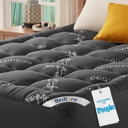 BEDLORE Cubrecolchón Queen de Viscosa Derivada de Bambú, Almohadilla Superior Gruesa Tipo Almohada para Colchón con Bolsillos Elásticos para Colchones de 6-18 Pulgadas, Cubrecolchón Suave para Alivio