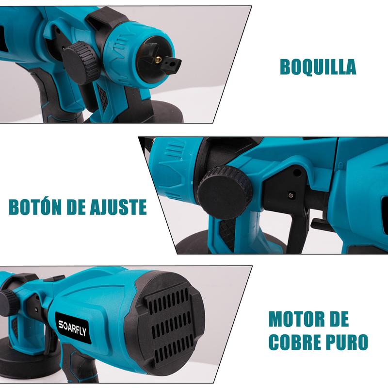 Pistola pulverizadora de mano pulverizadora eléctrica inalámbrica con 2 Batería Recargables de 2600mAh, botella pulverizadora  de 800ml (color: Azul) para Casas, Paredes, Cercas