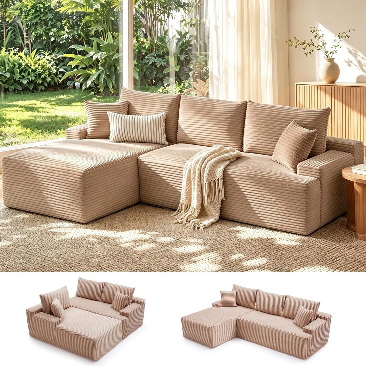 Sofá modular Mangodan de 110 pulgadas, estilo "Cloud" para sala de estar, color gris | Sofá en forma de L con chaise longue a la izquierda, asientos profundos y respaldo ergonómico; apto para niños y mascotas; ideal para apartamentos y salas de estar.