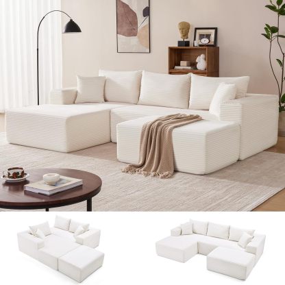 Sofá modular Mangodan de 110 pulgadas, estilo "Cloud" para sala de estar, color gris | Sofá en forma de L con chaise longue a la izquierda, asientos profundos y respaldo ergonómico; apto para niños y mascotas; ideal para apartamentos y salas de estar.