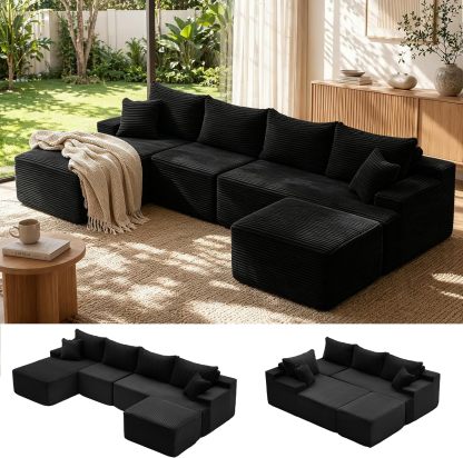 Sofá modular Mangodan de 110 pulgadas, estilo "Cloud" para sala de estar, color gris | Sofá en forma de L con chaise longue a la izquierda, asientos profundos y respaldo ergonómico; apto para niños y mascotas; ideal para apartamentos y salas de estar.