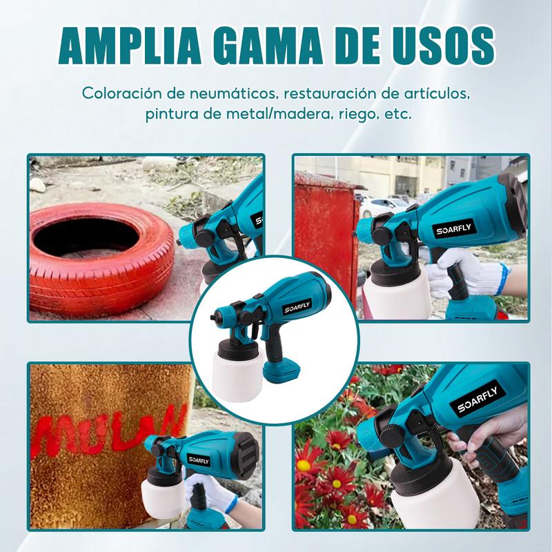 Pistola pulverizadora de mano pulverizadora eléctrica inalámbrica con 2 Batería Recargables de 2600mAh, botella pulverizadora  de 800ml (color: Azul) para Casas, Paredes, Cercas