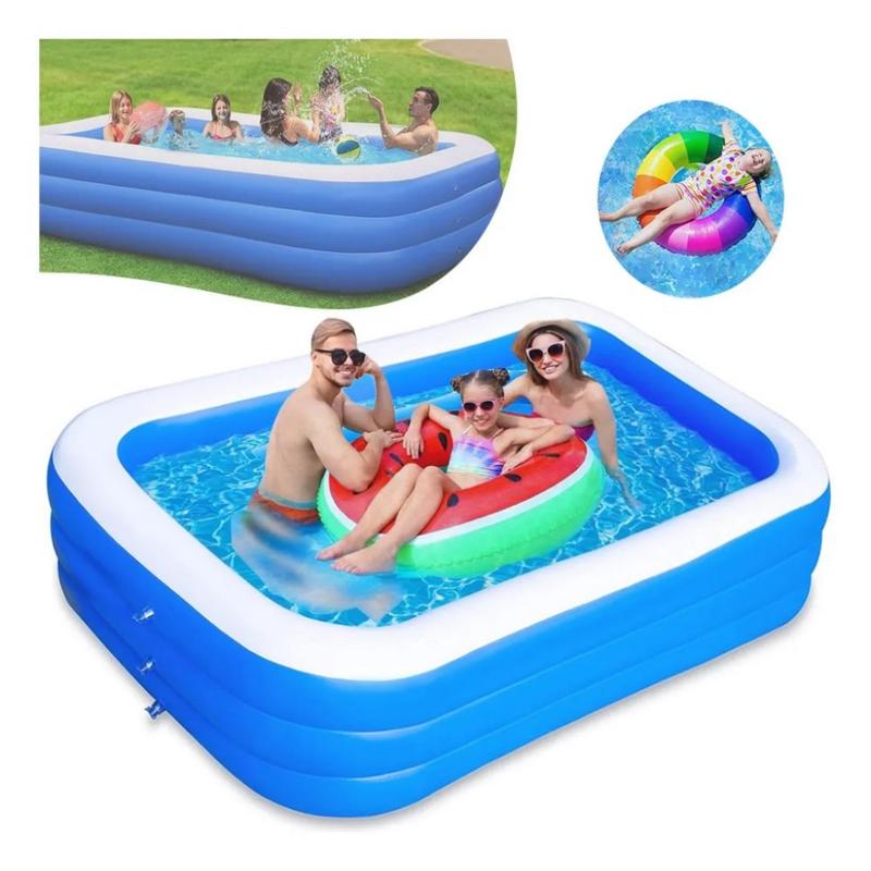 Piscina hinchable rectangular para toda la familia210cm, piscina exterior de PVC resistente para reuniones familiares, fiestas de verano y ocio en el jardín.
