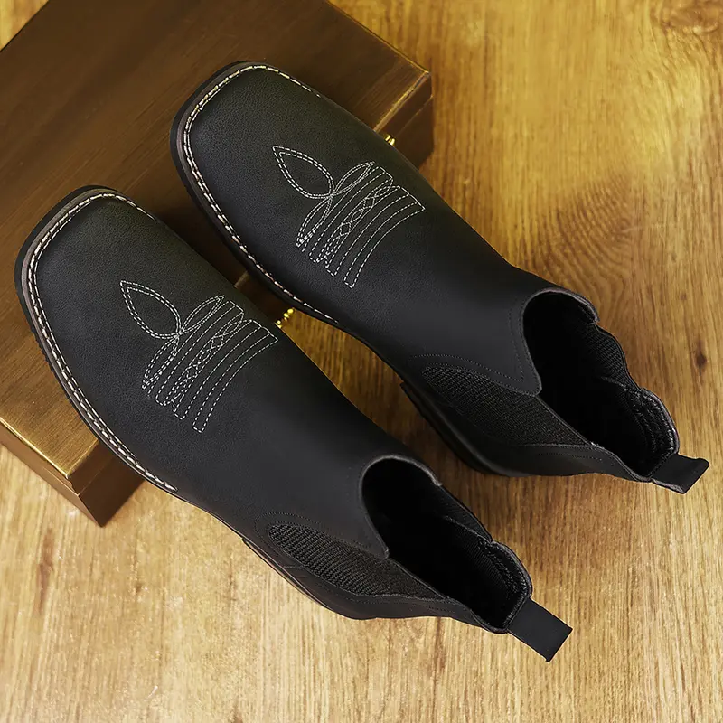 Botas vaqueras occidentales para hombre, botines Chelsea de punta cuadrada, botas de trabajo, casuales, vintage, modernas, clásicas, cómodas, versátiles, disponibles en caqui y negro, para exteriores, informales, de punta cerrada.