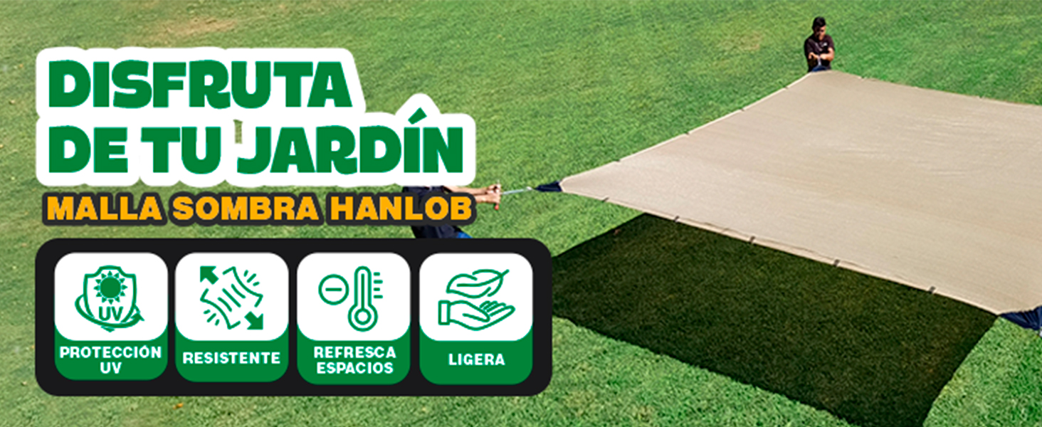 Malla sombra confeccionada Hanlob lista para usar