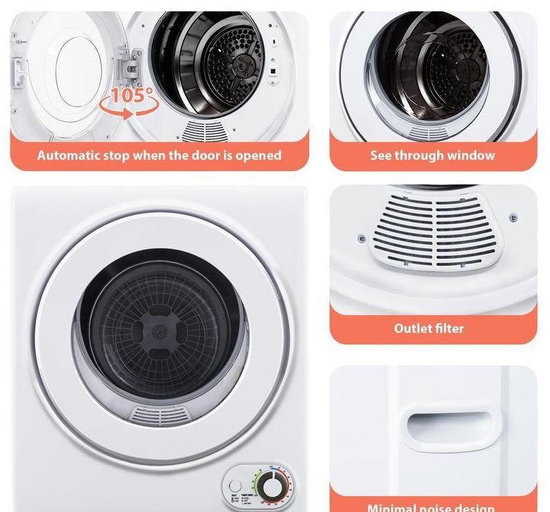 Euhomy Secadora de Ropa Portátil de 110 V y 850 W — Secadora de Lavandería Compacta de 1.5 pies cúbicos, de Carga Frontal y Eléctrica, con Tambor de Acero Inoxidable — Ideal para Apartamentos, Casas Rodantes y Dormitorios — Color Blanco, de Fácil Control