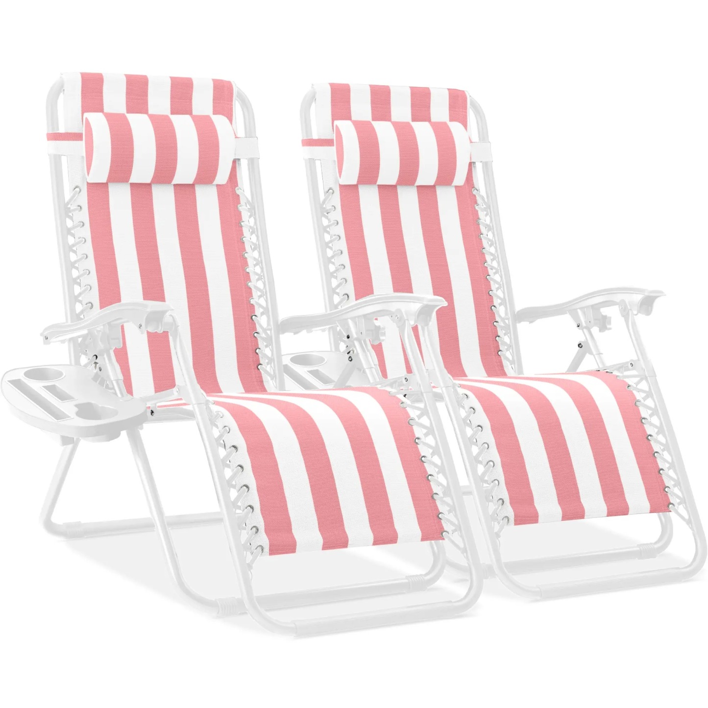 Juego de 2 tumbonas reclinables de gravedad cero para patio o piscina, con bandeja portavasos