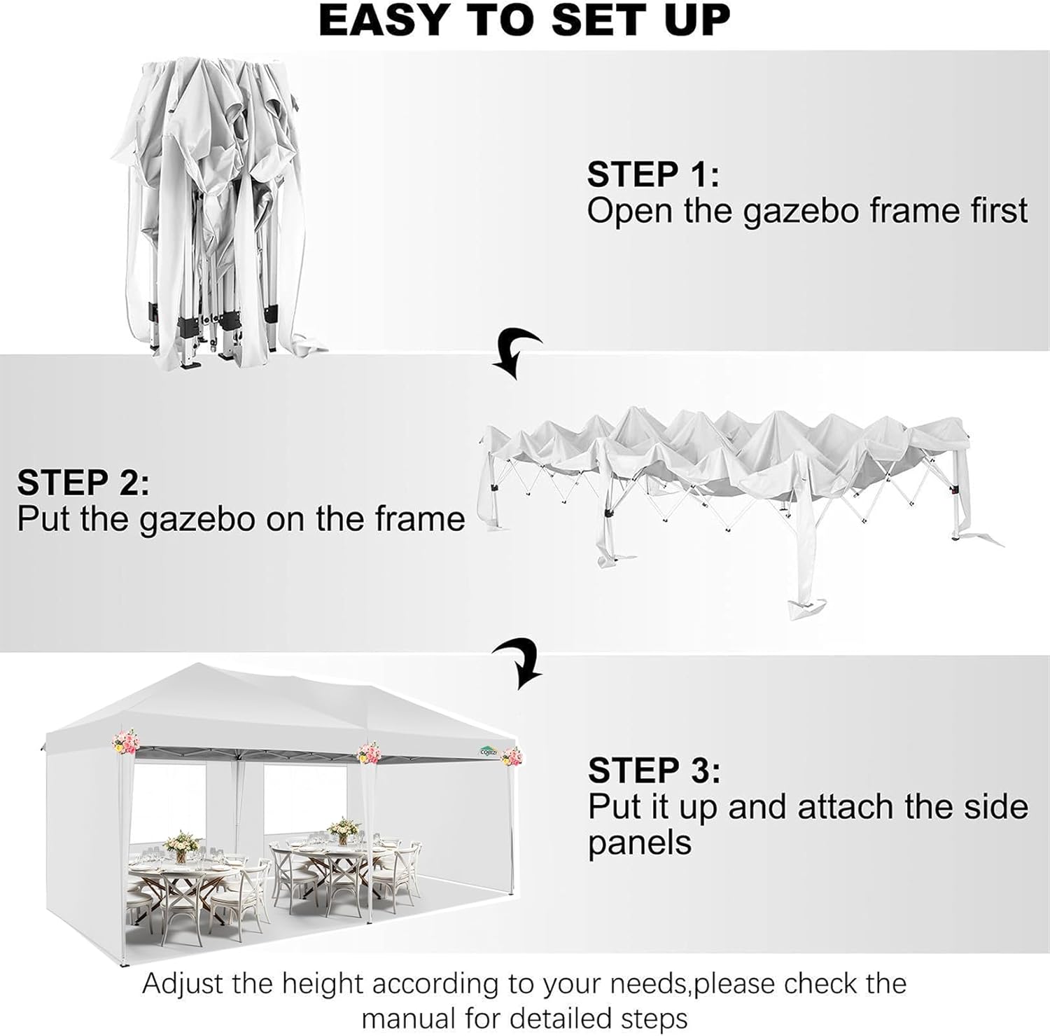 COBIZI - Toldo desplegable de 10 x 20 Pulgadas con 6 Paredes Laterales, toldo Impermeable para Eventos al Aire última intervensión, UPF 50+ cenador portátil para Fiestas, Playa, Camping, Boda,