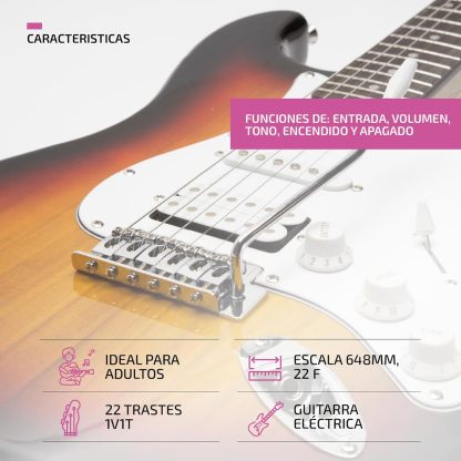 FEMMTO Guitarra Eléctrica con Amplificador 5w + Bolso + Puas (Blanco)