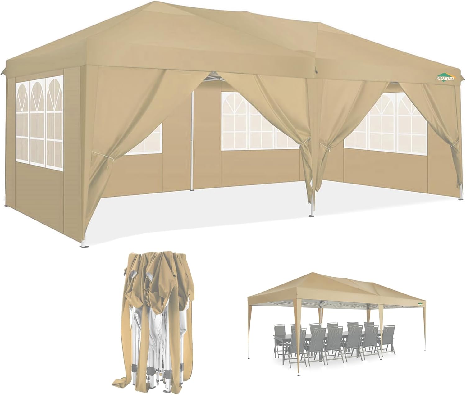 COBIZI - Toldo desplegable de 10 x 20 Pulgadas con 6 Paredes Laterales, toldo Impermeable para Eventos al Aire última intervensión, UPF 50+ cenador portátil para Fiestas, Playa, Camping, Boda,