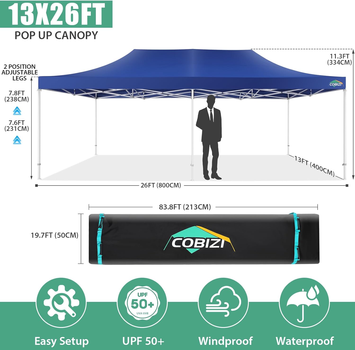 COBIZI - Toldo desplegable de 10 x 20 Pulgadas con 6 Paredes Laterales, toldo Impermeable para Eventos al Aire última intervensión, UPF 50+ cenador portátil para Fiestas, Playa, Camping, Boda,