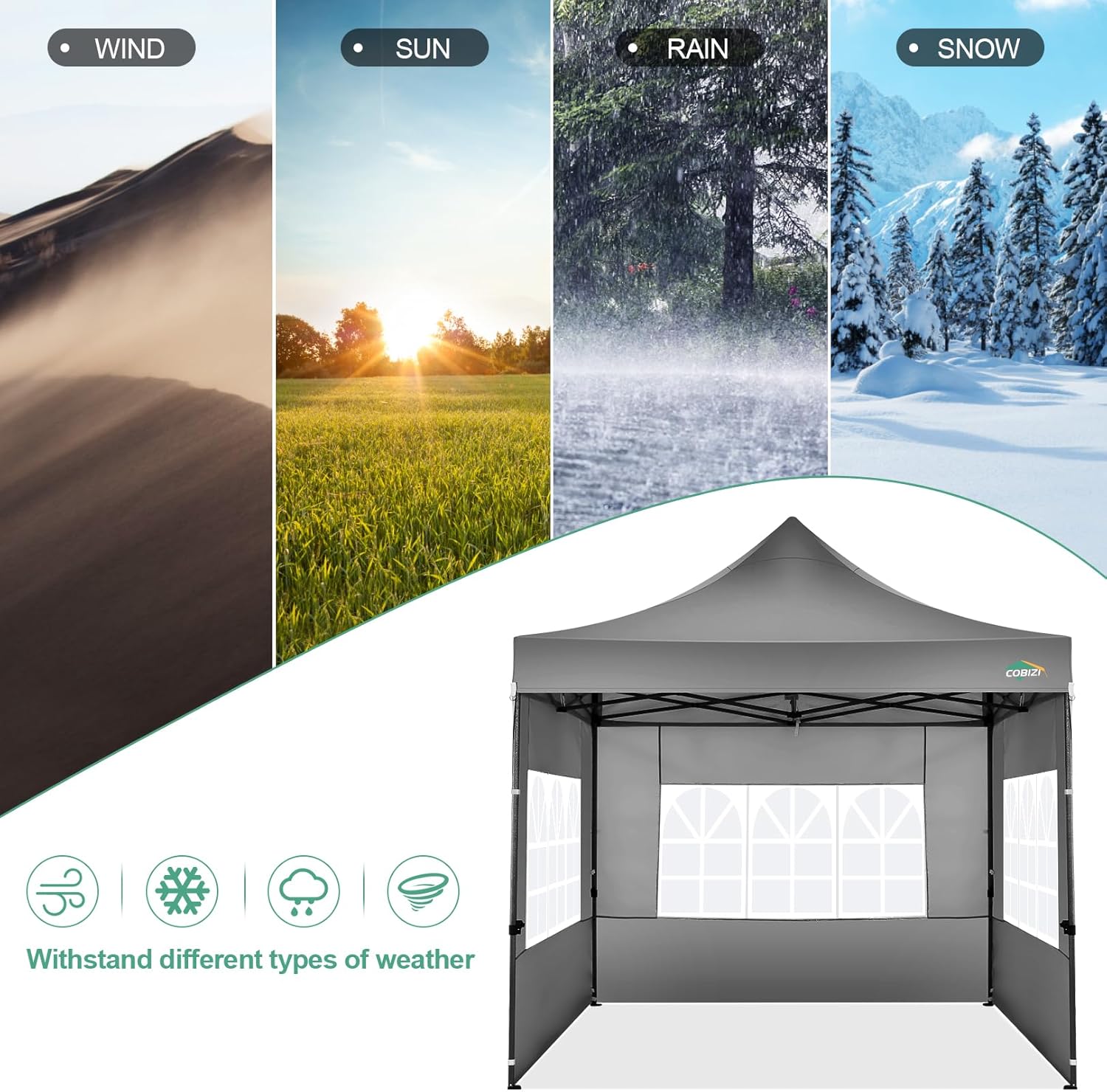 COBIZI - Toldo desplegable de 10 x 20 Pulgadas con 6 Paredes Laterales, toldo Impermeable para Eventos al Aire última intervensión, UPF 50+ cenador portátil para Fiestas, Playa, Camping, Boda,