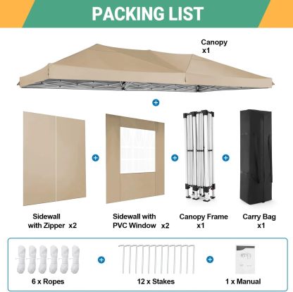 COBIZI - Toldo desplegable de 10 x 20 Pulgadas con 6 Paredes Laterales, toldo Impermeable para Eventos al Aire última intervensión, UPF 50+ cenador portátil para Fiestas, Playa, Camping, Boda,