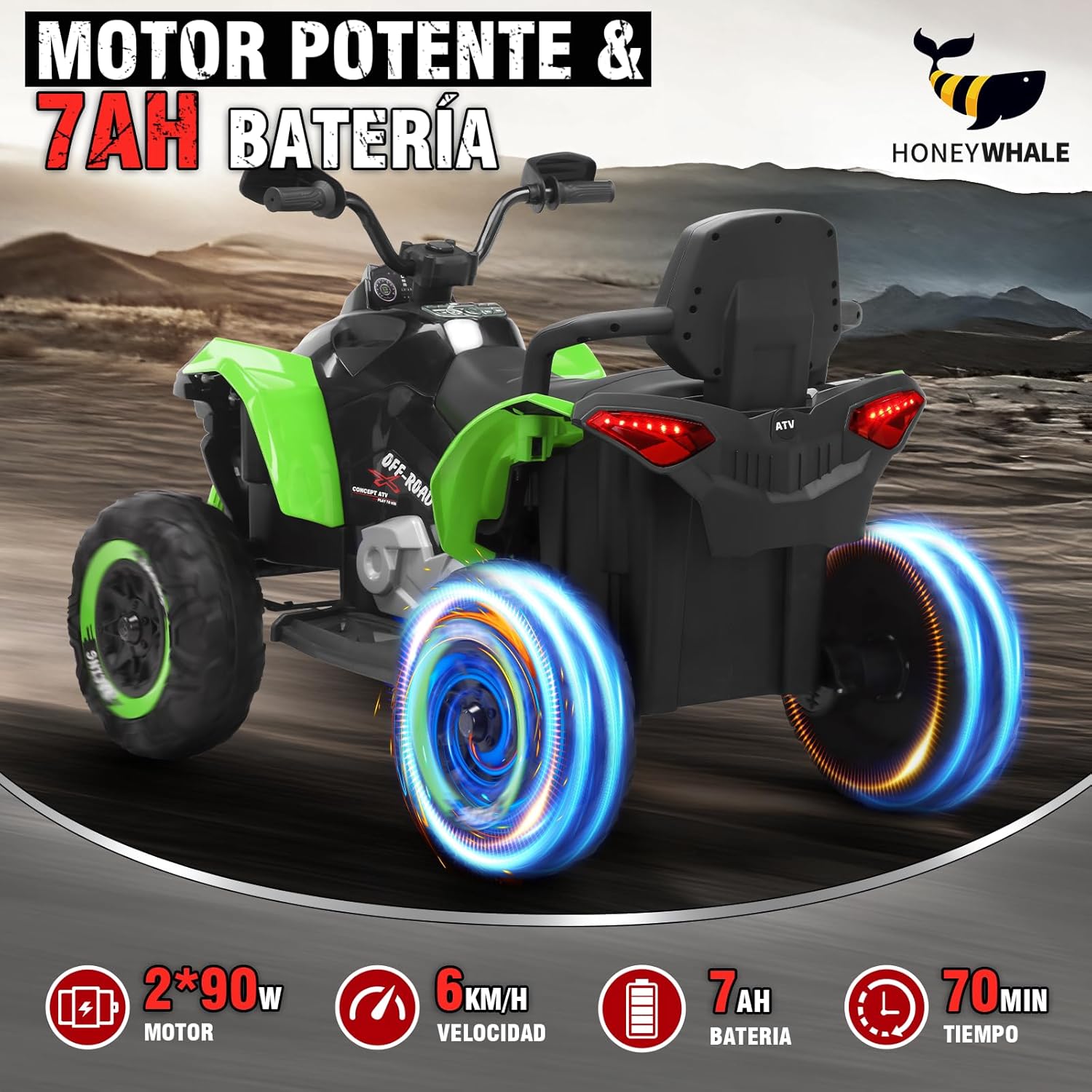 HONEYWHALE 1206 Carro Electrico Niño Montable con Control Remoto, Cuatrimoto Moto electrica para Niños con Bluetooth, Coche Eléctrico con Luz Led y Musica, Autonomía 70Minutos, Velocidad Máxima 6KM/H