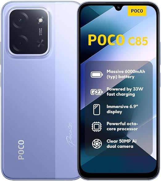 XIAOMI Poco C85 4G LTE (Compatible con T-Mobile Tello Mint y Global) (256 GB + 8 GB) Desbloqueado, Doble SIM, 6.9", 50 MP, Modelo 25078PC3EG (Negro)