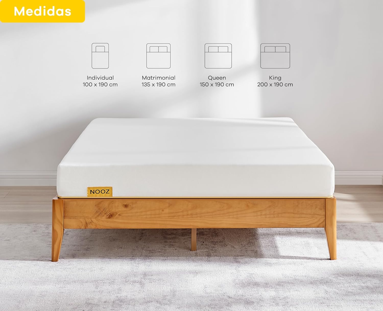 Nooz Colchón en Caja Essential, Matrimonial, Altura 16cm, Espumas de Alta Calidad para un Mejor Descanso