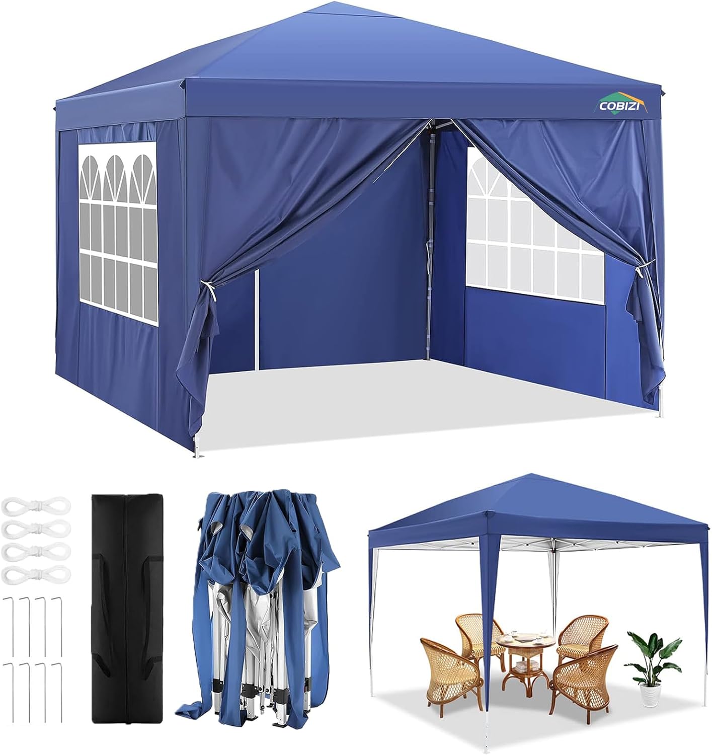 COBIZI - Toldo desplegable de 10 x 20 Pulgadas con 6 Paredes Laterales, toldo Impermeable para Eventos al Aire última intervensión, UPF 50+ cenador portátil para Fiestas, Playa, Camping, Boda,