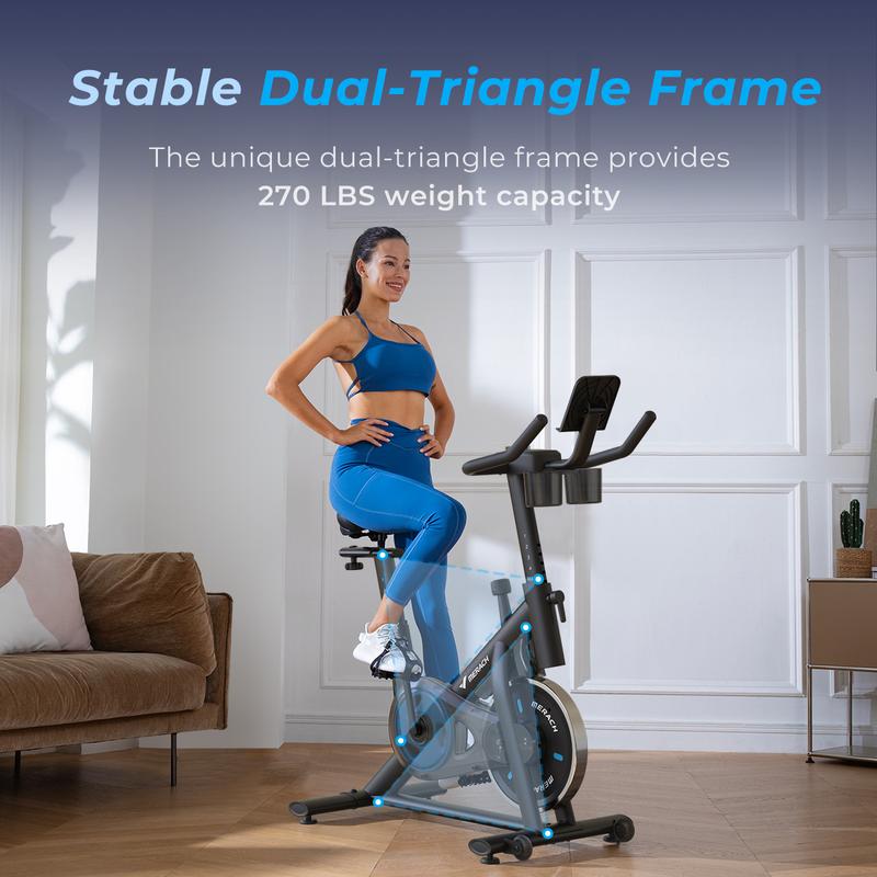 🚴Bicicleta estática Merach con modo de juego RPM y transmisión por correa silenciosa, capacidad de 136 kg (300 lb), 💪monitor LED y soporte para tablet, asiento acolchado cómodo, cardio compacto para gimnasio en casa Summervibes