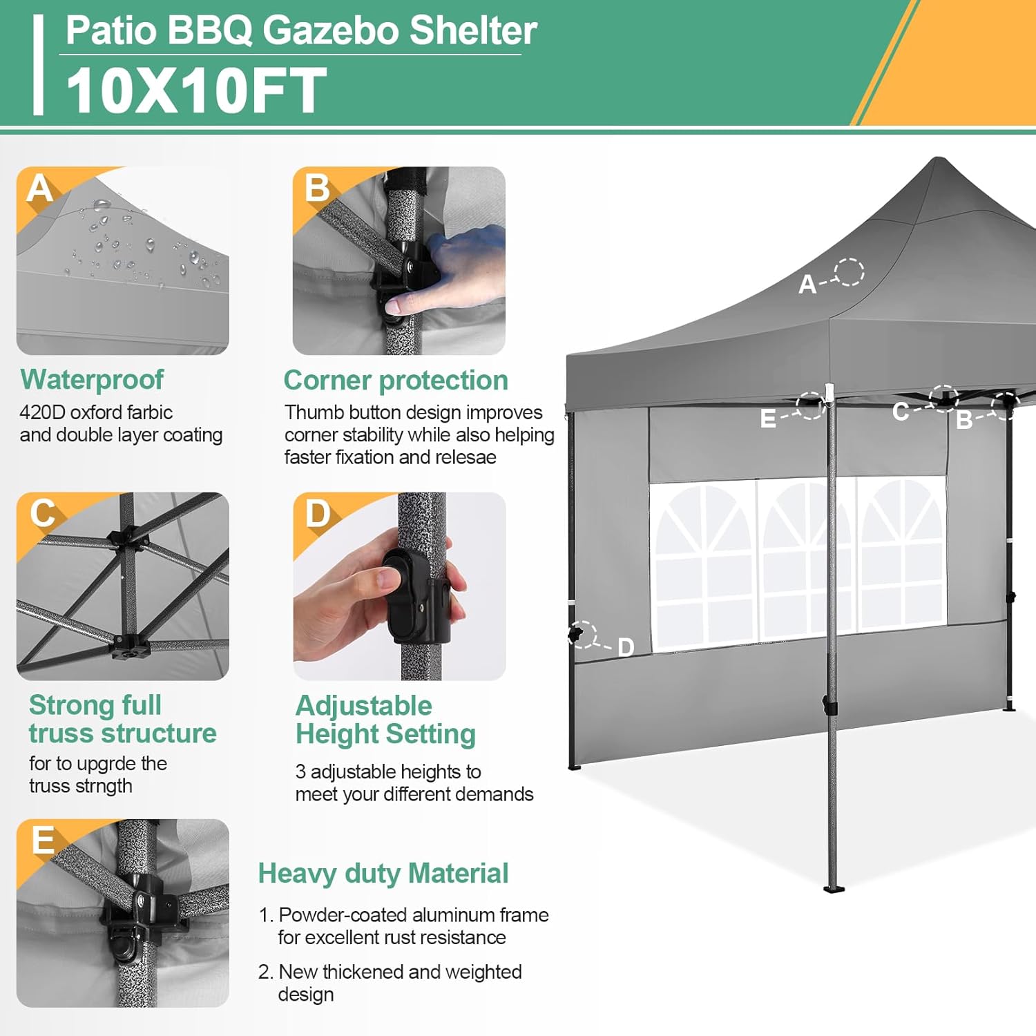 COBIZI - Toldo desplegable de 10 x 20 Pulgadas con 6 Paredes Laterales, toldo Impermeable para Eventos al Aire última intervensión, UPF 50+ cenador portátil para Fiestas, Playa, Camping, Boda,
