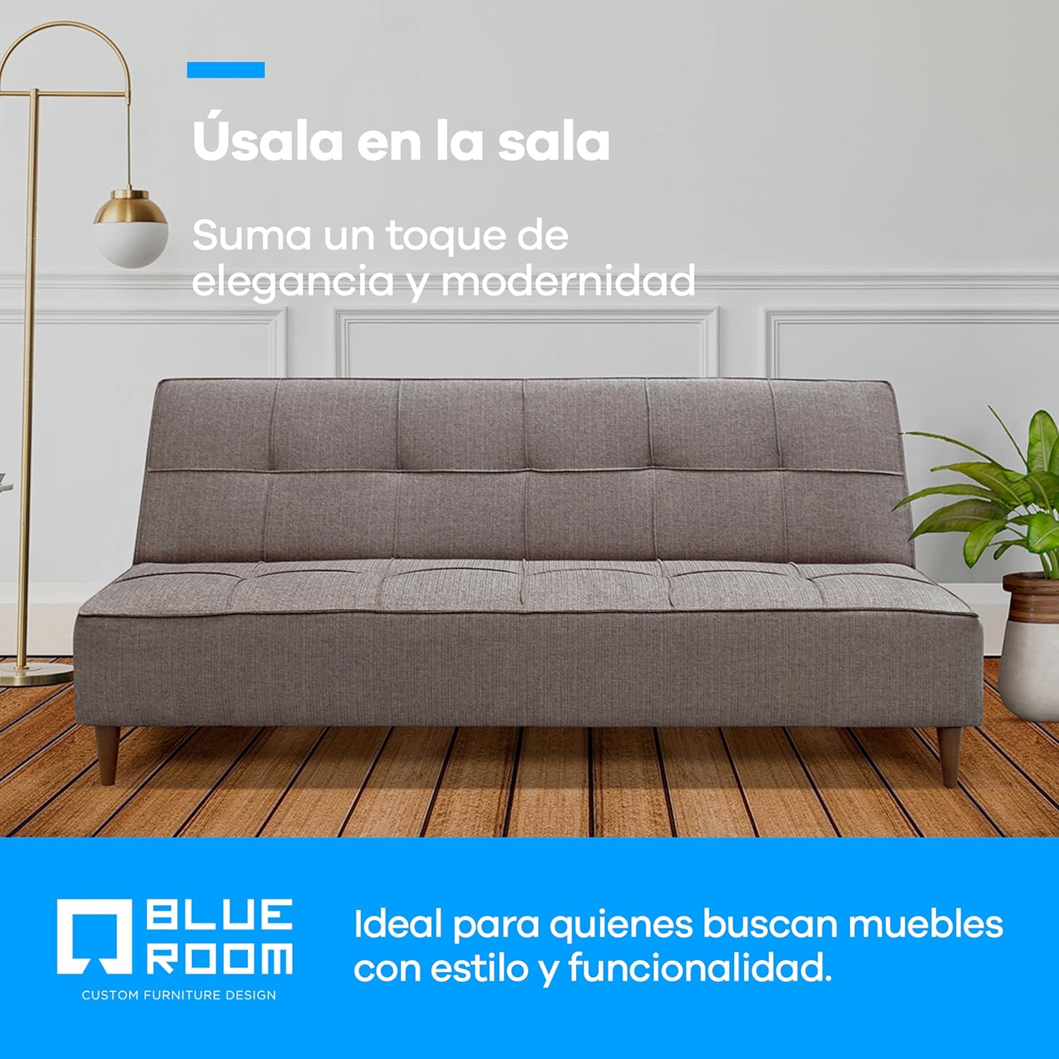 Blue Room Sofá Cama Matrimonial o Futón Reclinable Respaldo Abatible Color Beige Diseño Moderno Patas de Madera 188x88x80