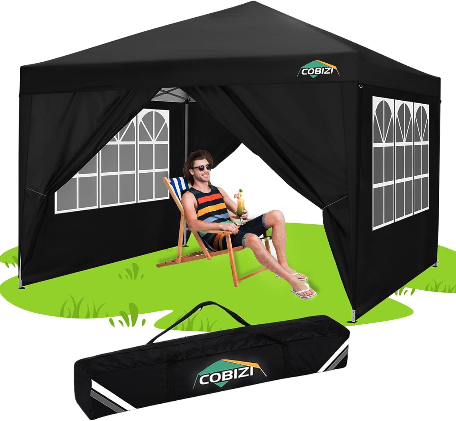 COBIZI - Toldo desplegable de 10 x 20 Pulgadas con 6 Paredes Laterales, toldo Impermeable para Eventos al Aire última intervensión, UPF 50+ cenador portátil para Fiestas, Playa, Camping, Boda,
