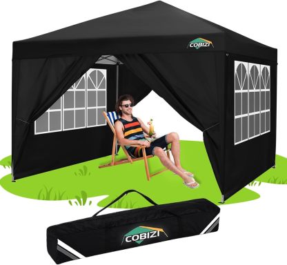 COBIZI - Toldo desplegable de 10 x 20 Pulgadas con 6 Paredes Laterales, toldo Impermeable para Eventos al Aire última intervensión, UPF 50+ cenador portátil para Fiestas, Playa, Camping, Boda,