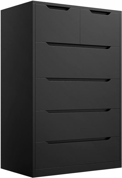 UNKKS Cajonera para Recamara para Hogar Y Oficina, Cómoda de 6 Cajones de Madera y riel de Metal Liso,Cómoda de Madera Grande y Cómoda para Recámara 70 * 40 * 110CM (Negro)