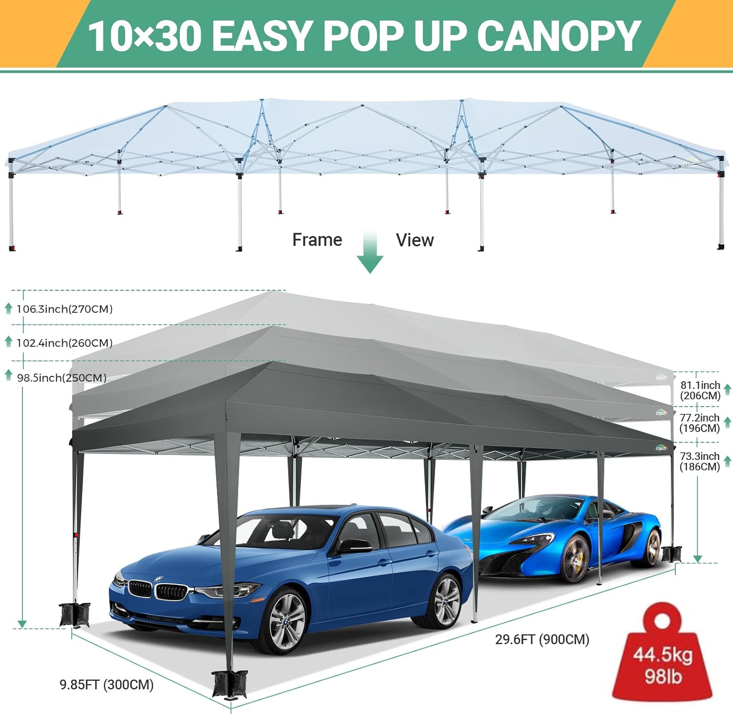 COBIZI - Toldo desplegable de 10 x 20 Pulgadas con 6 Paredes Laterales, toldo Impermeable para Eventos al Aire última intervensión, UPF 50+ cenador portátil para Fiestas, Playa, Camping, Boda,