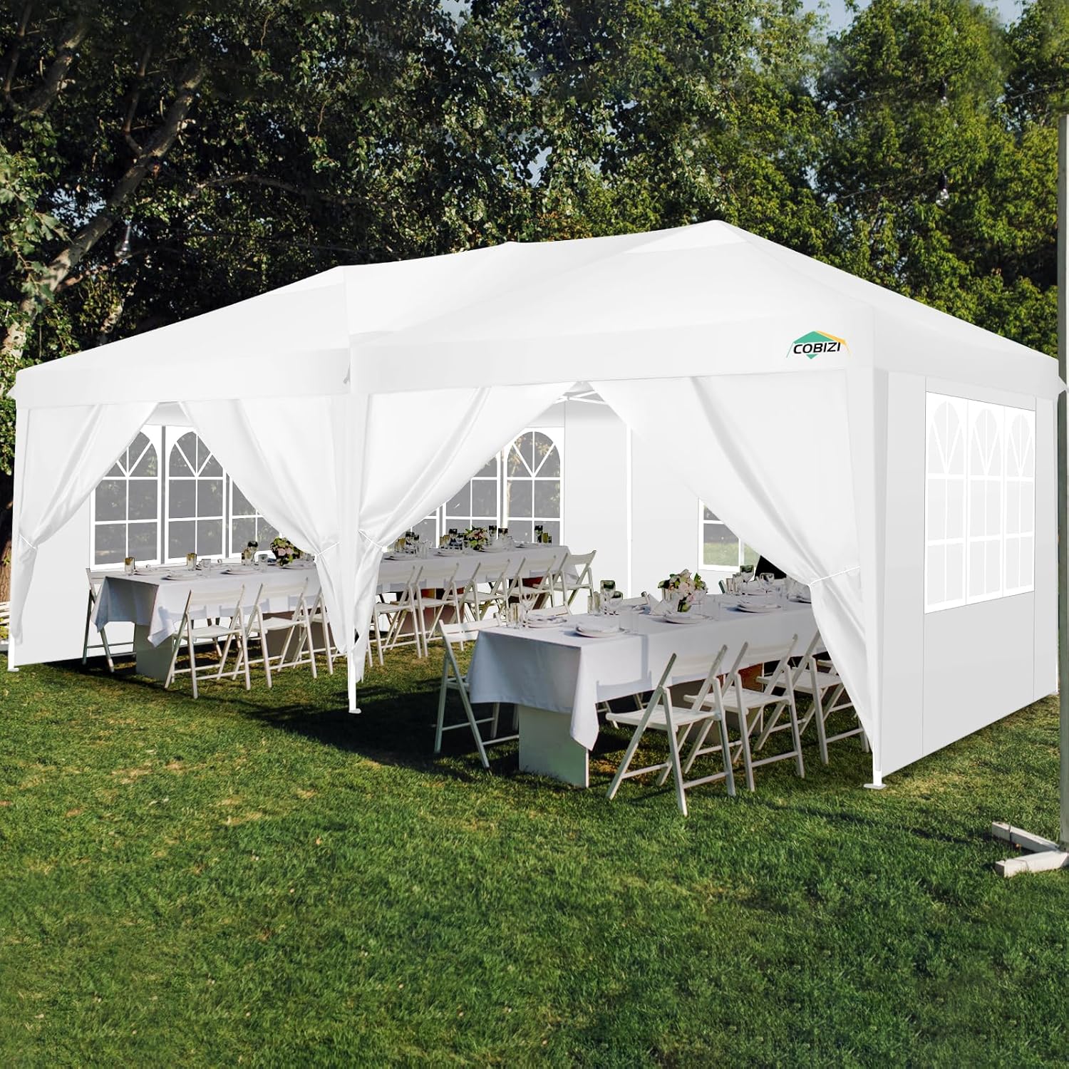 COBIZI - Toldo desplegable de 10 x 20 Pulgadas con 6 Paredes Laterales, toldo Impermeable para Eventos al Aire última intervensión, UPF 50+ cenador portátil para Fiestas, Playa, Camping, Boda,