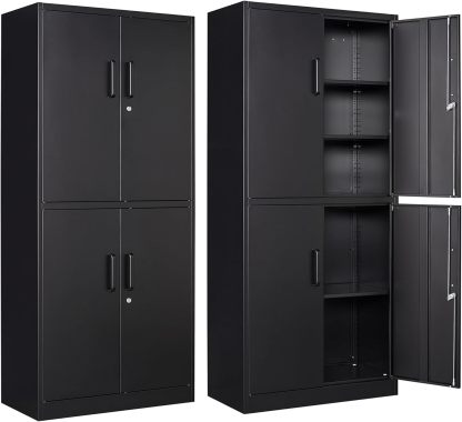 Letaya - Armarios de almacenamiento de metal, 72 pulgadas, clóset de acero con puerta de bloqueo para oficina, hogar, escuela, gimnasio, departamento de bomberos, hotel (color de grano de madera)