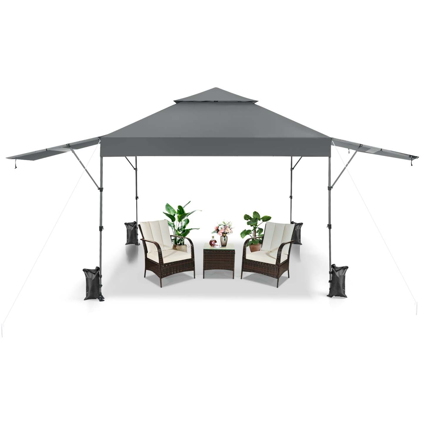 Costway 3x3m Pabellón Emergente Instantáneo Plegable para Exterior con Dos Mitades de Toldo Carpa Portátil Ajustable en Altura para Camping