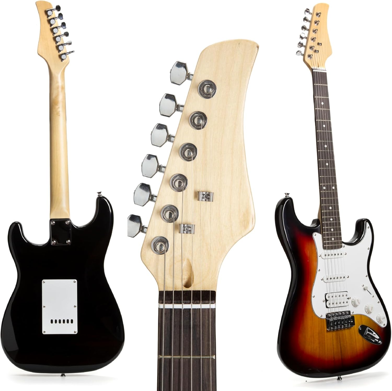 FEMMTO Guitarra Eléctrica con Amplificador 5w + Bolso + Puas (Blanco)