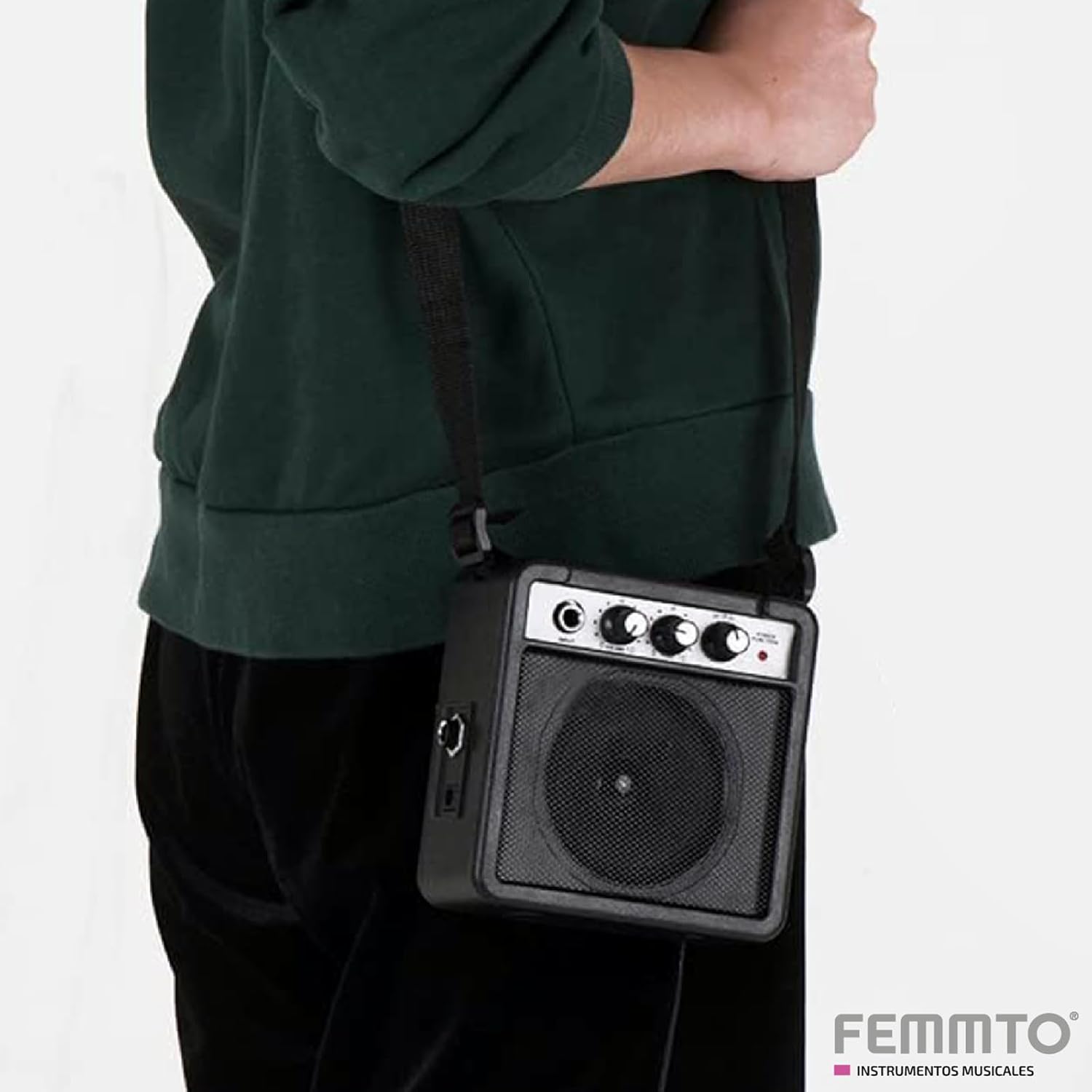 FEMMTO Guitarra Eléctrica con Amplificador 5w + Bolso + Puas (Blanco)