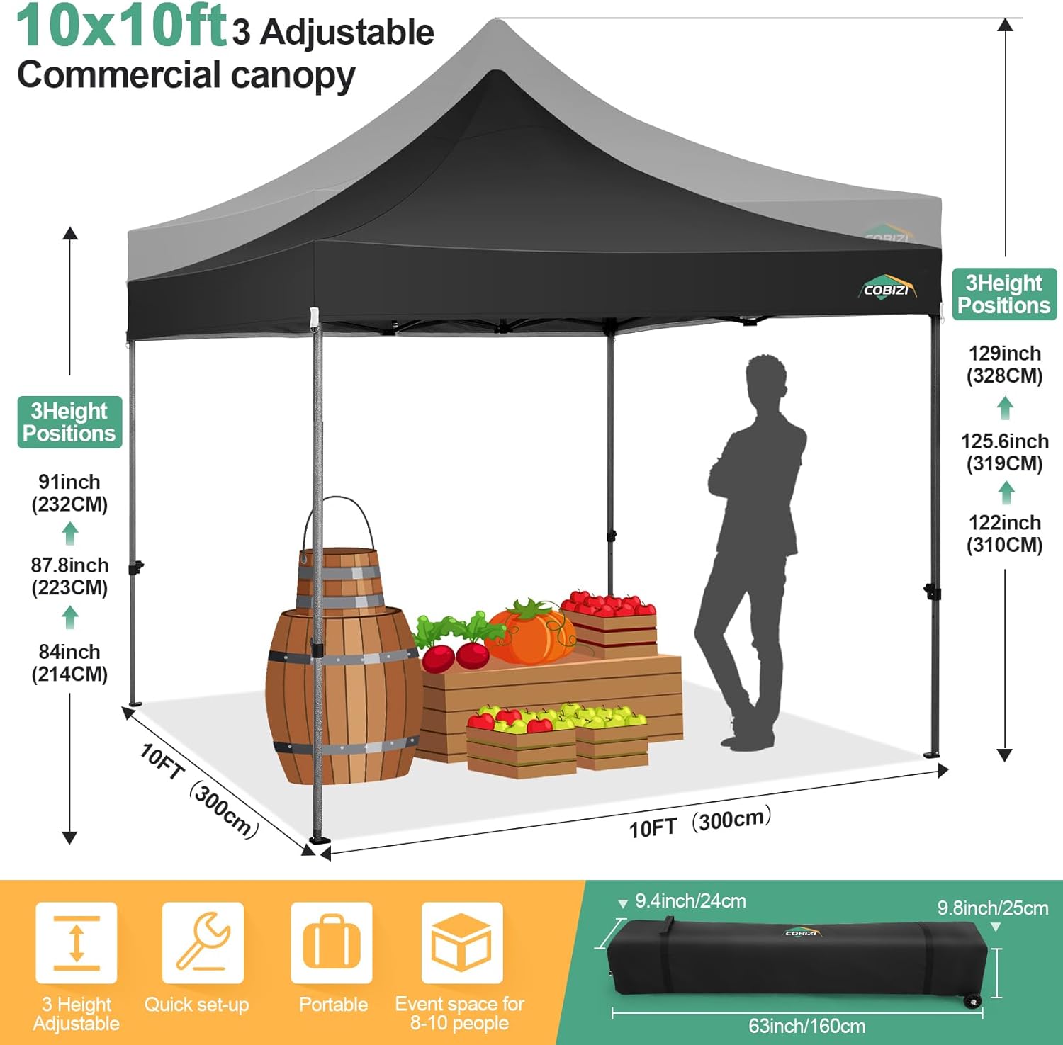 COBIZI - Toldo desplegable de 10 x 20 Pulgadas con 6 Paredes Laterales, toldo Impermeable para Eventos al Aire última intervensión, UPF 50+ cenador portátil para Fiestas, Playa, Camping, Boda,
