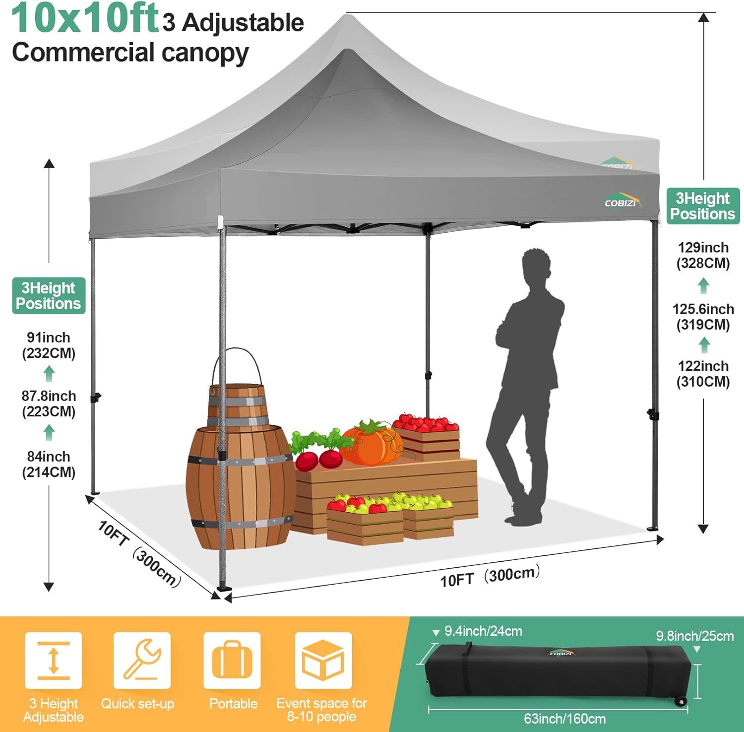 COBIZI - Toldo desplegable de 10 x 20 Pulgadas con 6 Paredes Laterales, toldo Impermeable para Eventos al Aire última intervensión, UPF 50+ cenador portátil para Fiestas, Playa, Camping, Boda,