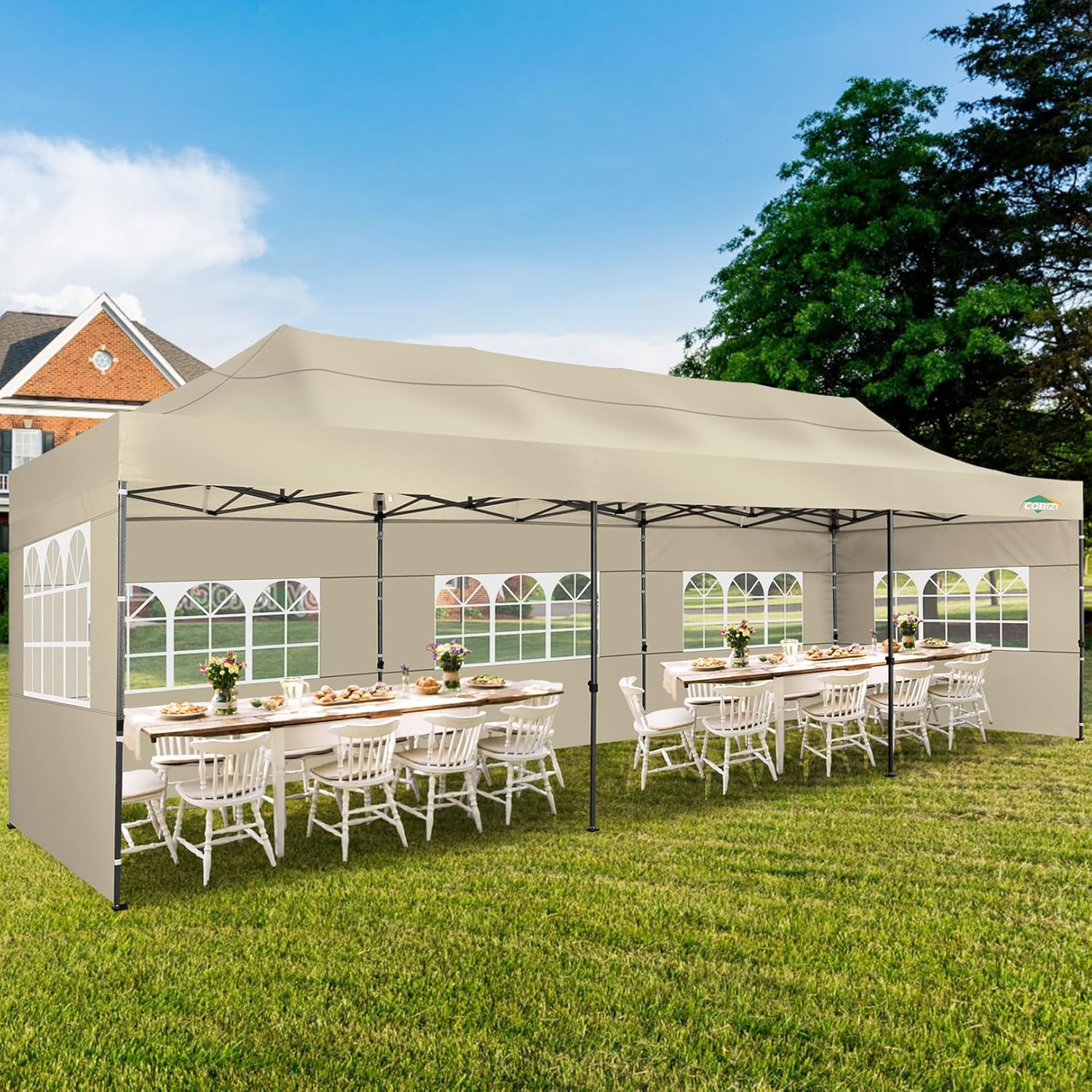 COBIZI - Toldo desplegable de 10 x 20 Pulgadas con 6 Paredes Laterales, toldo Impermeable para Eventos al Aire última intervensión, UPF 50+ cenador portátil para Fiestas, Playa, Camping, Boda,