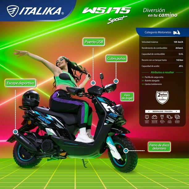wxw-Motocicleta Italika WS175 Sport Negro/Azul 2025