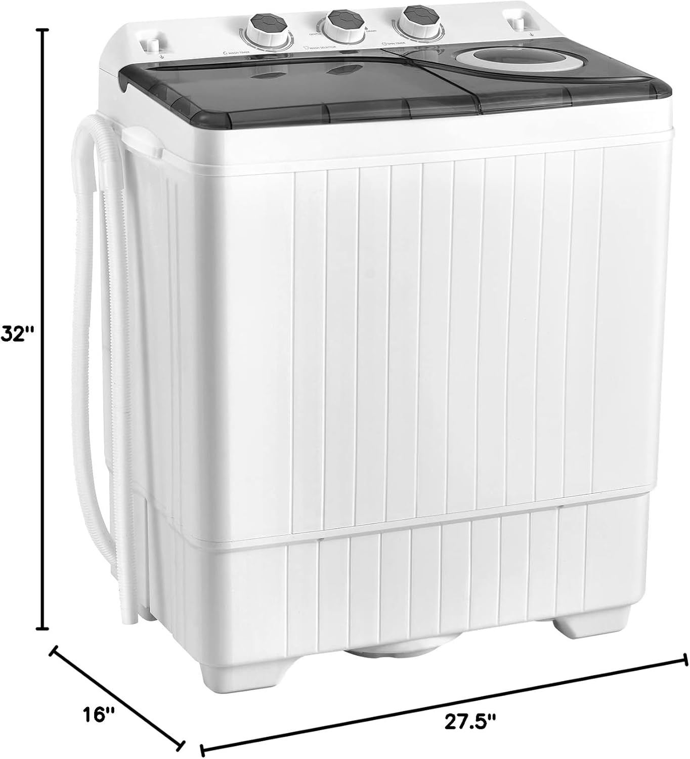 COSTWAY Lavadora portátil, lavadora de lavandería de 26 libras de capacidad, lavadora de 18 libras y giratorio de 8 libras combinada con perillas de temporizador, bomba de drenaje integrada, lavadora