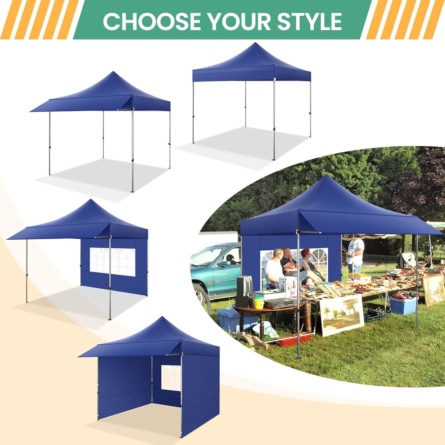 COBIZI - Toldo desplegable de 10 x 20 Pulgadas con 6 Paredes Laterales, toldo Impermeable para Eventos al Aire última intervensión, UPF 50+ cenador portátil para Fiestas, Playa, Camping, Boda,