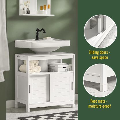 SoBuy Armario para Lavabo Mueble de Baño Debajo del Lavabo con 2 Puertas Armario de Suelo Lavabo para Baño con Mueble(Blanco FRG128-II-W)