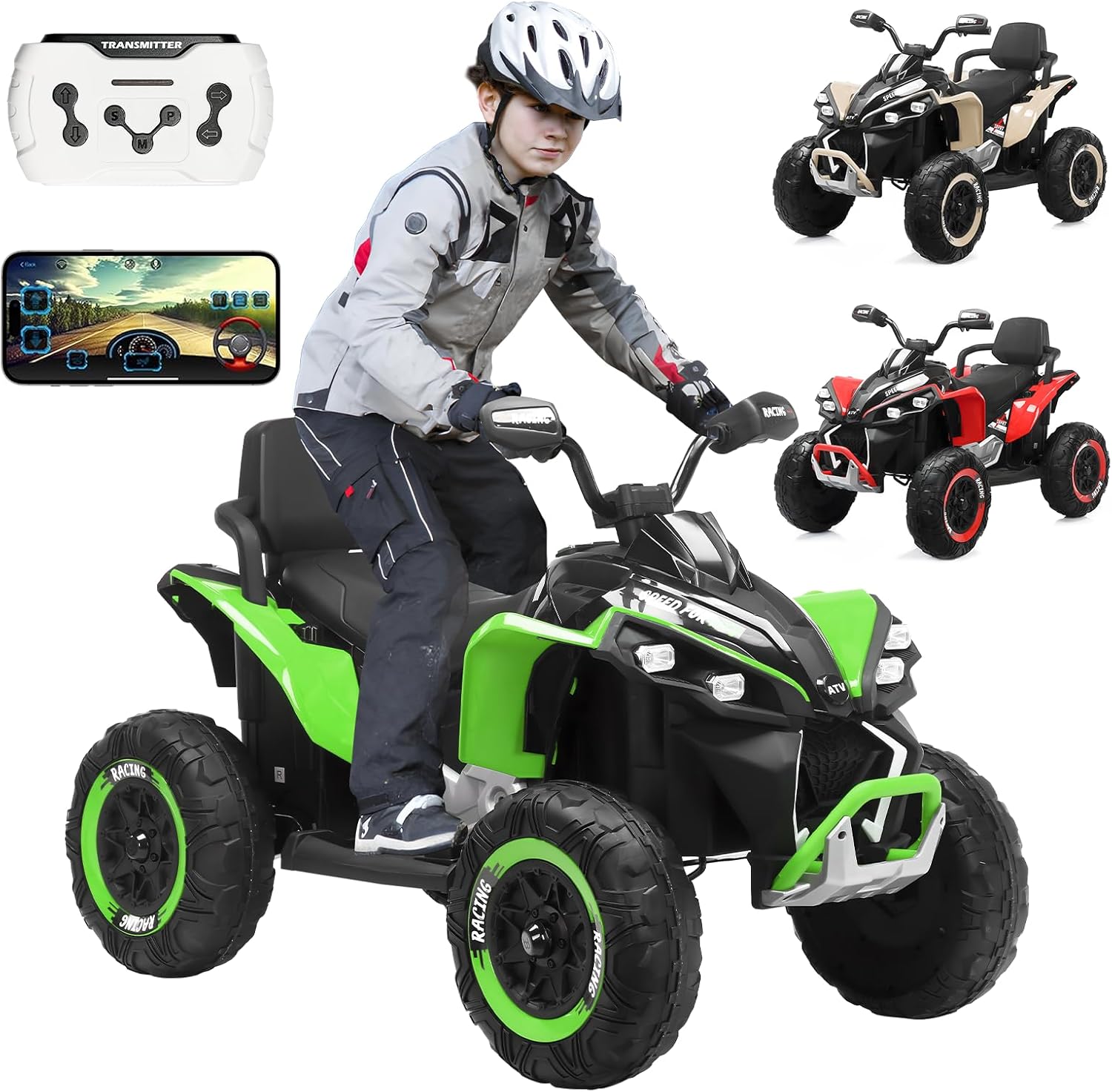 HONEYWHALE 1206 Carro Electrico Niño Montable con Control Remoto, Cuatrimoto Moto electrica para Niños con Bluetooth, Coche Eléctrico con Luz Led y Musica, Autonomía 70Minutos, Velocidad Máxima 6KM/H