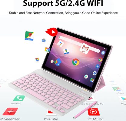 Tablet Android 15 de 10 pulgadas, 18 GB de RAM+128 GB de ROM/2 TB expandible, tabletas 2 en 1 con funda de teclado, lápiz capacitivo de mouse, procesador de cuatro núcleos de 2.0 GHz, visualización