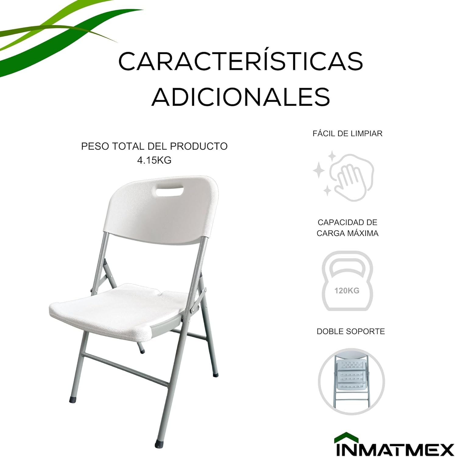 INMATMEX Silla Plegable Marca Resistentes Ideal para Jardín Comidas Familiares Fiestas Paquete con 12 Sillas.