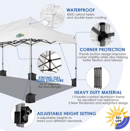 COBIZI - Toldo desplegable de 10 x 20 Pulgadas con 6 Paredes Laterales, toldo Impermeable para Eventos al Aire última intervensión, UPF 50+ cenador portátil para Fiestas, Playa, Camping, Boda,